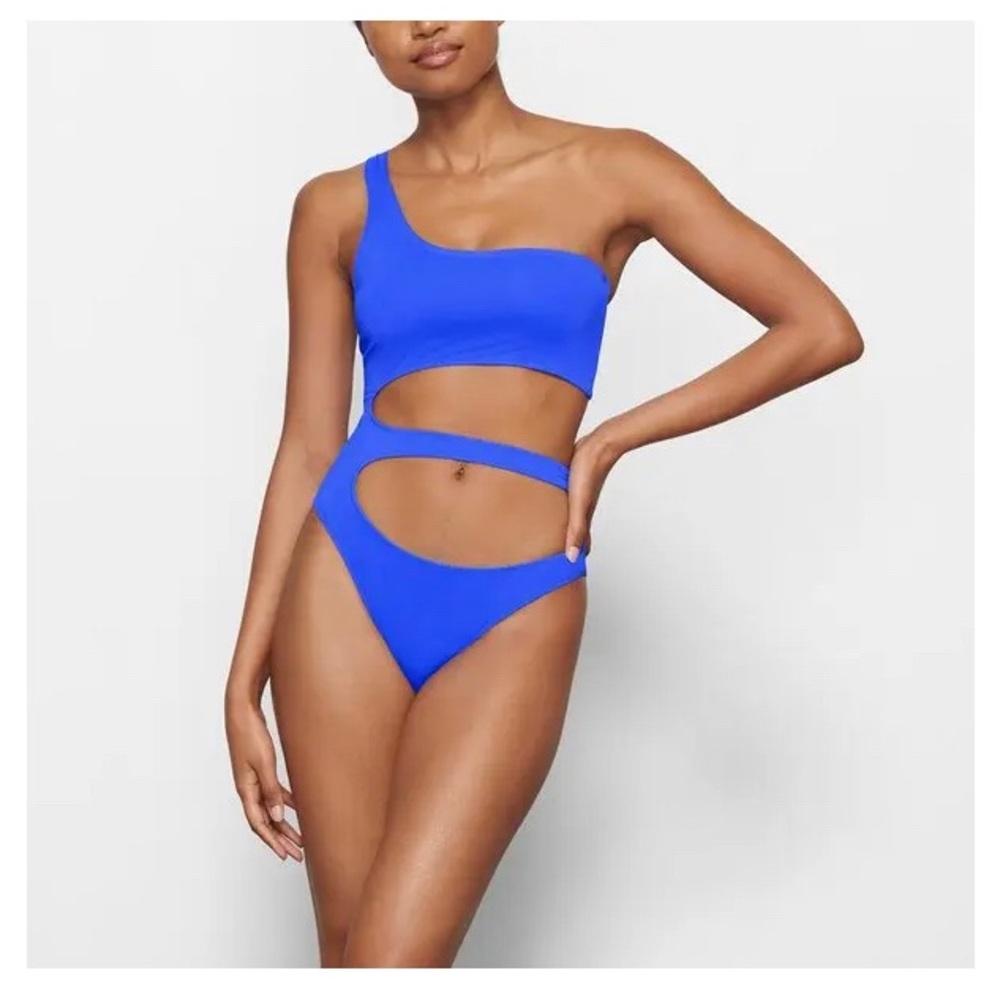 NWT Skims swim one shoulder Monokini one piece swimsuit size S cobalt